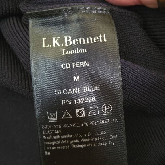 L.K. Bennett Sloane Blue CD Fern Cropped Cardigan Shrug Top Hook Closure Size M - Picture 4 of 5